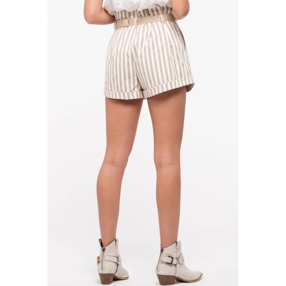 JUTE BELT STRIPED SHORTS - Picture 3 of 6